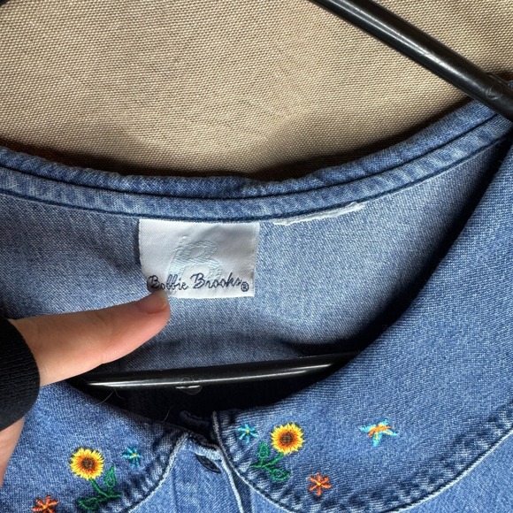 Bobbie Brooks Vintage Denim Maxi Dress Sunflower Embroidered GrandmaCore Medium - Picture 5 of 8